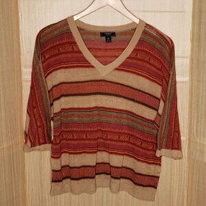 Chaps Denim Womens Tan Striped Lagan Oversized Sweater Medium